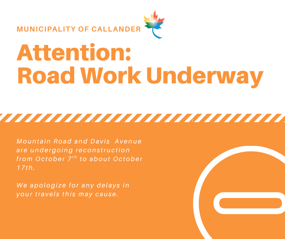 Mountin Road and Davis Ave Roadwork Delays